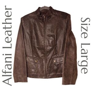 Alfani - Brown Reptile Textured Leather Jacket - Genuine Leather - Size Large